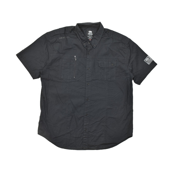 Ecko Unltd. Men Size 2XL Black Button-Up Shirt Short Sleeve Cotton Blend Solid - Picture 1 of 8